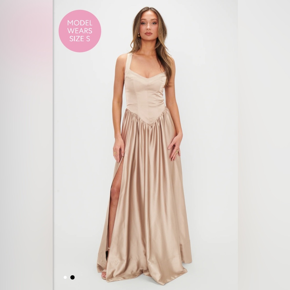 Show Me Your MuMu Champagne Slit Satin Maxi Gown